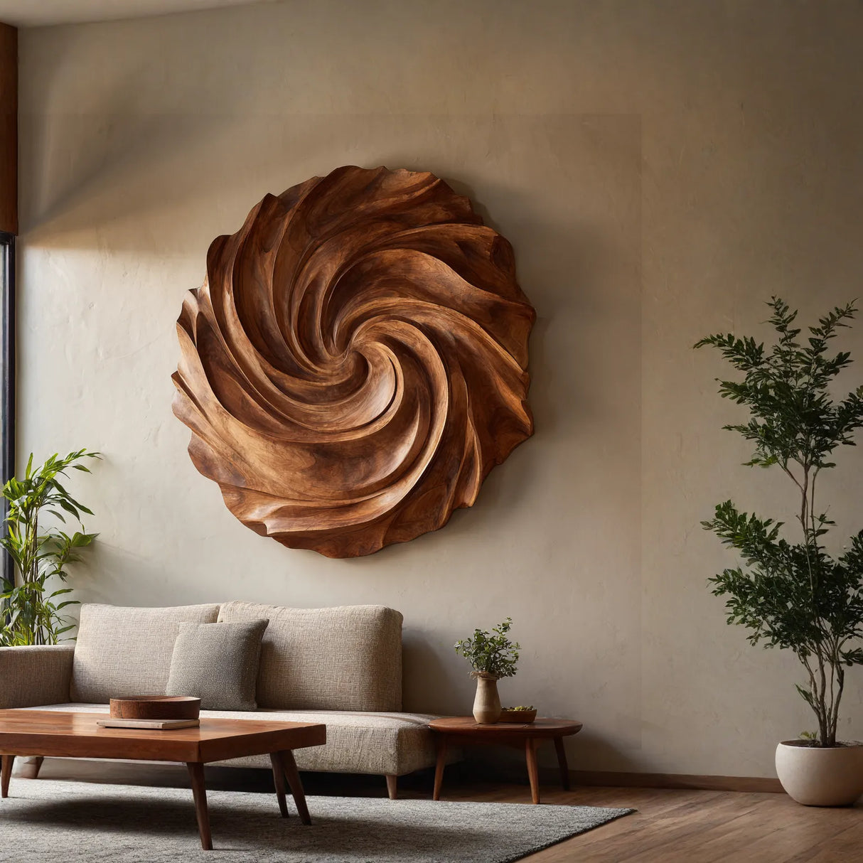 Modern Solid Wood Spiral Wall Sculpture for Living Room Interiors