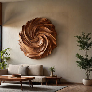 Modern Solid Wood Spiral Wall Sculpture for Living Room Interiors