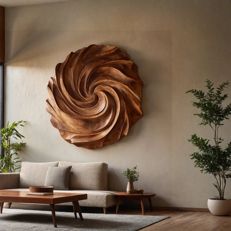 Modern Solid Wood Spiral Wall Sculpture for Living Room Interiors