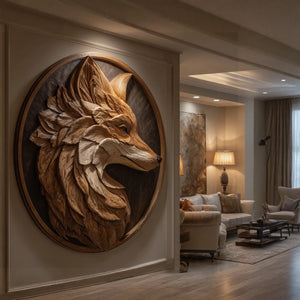 Contemporary Solid Wood Fox Wall Sculpture for Living Room Interiors