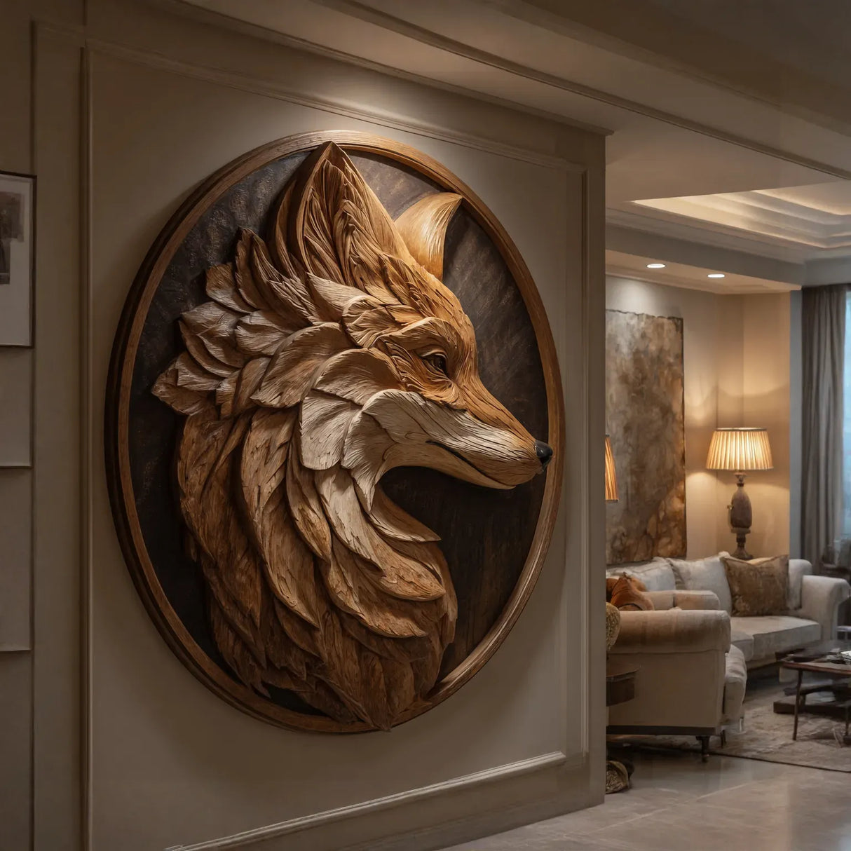 Contemporary Solid Wood Fox Wall Sculpture for Living Room Interiors