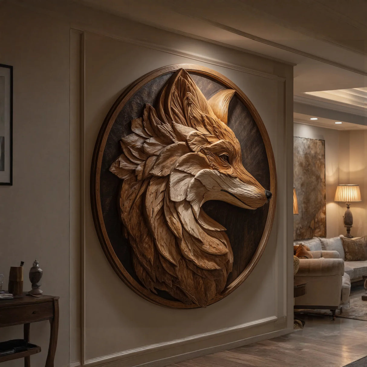 Contemporary Solid Wood Fox Wall Sculpture for Living Room Interiors