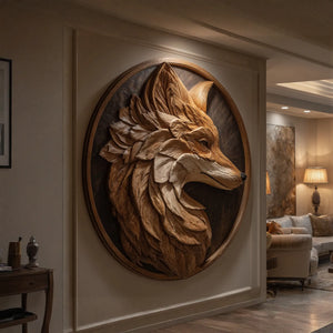 Contemporary Solid Wood Fox Wall Sculpture for Living Room Interiors
