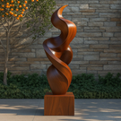 Large Abstract Spiral Solid Wood Sculpture for Indoor and Outdoor Display