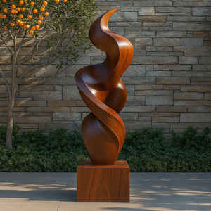 Large Abstract Spiral Solid Wood Sculpture for Indoor and Outdoor Display
