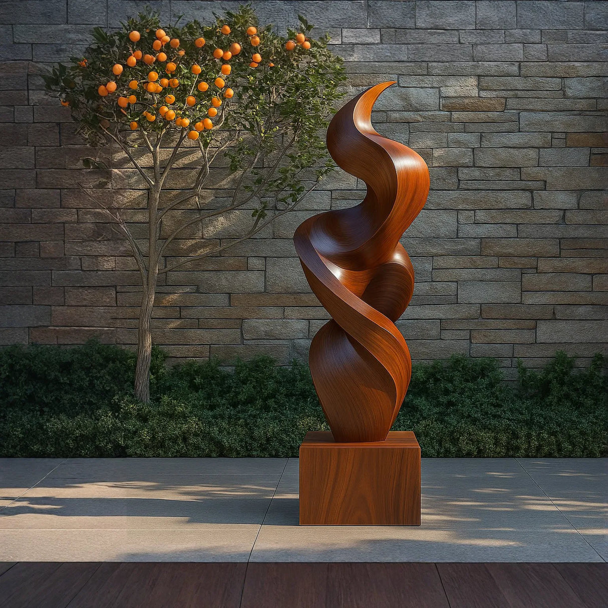 Large Abstract Spiral Solid Wood Sculpture for Indoor and Outdoor Display