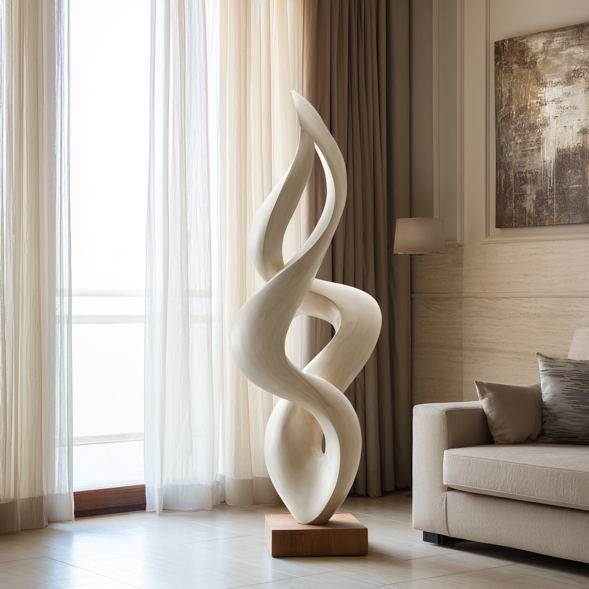 Handcrafted Abstract Twisted Solid Wood Sculpture for Modern Interior Decor