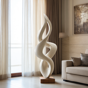 Handcrafted Abstract Twisted Solid Wood Sculpture for Modern Interior Decor