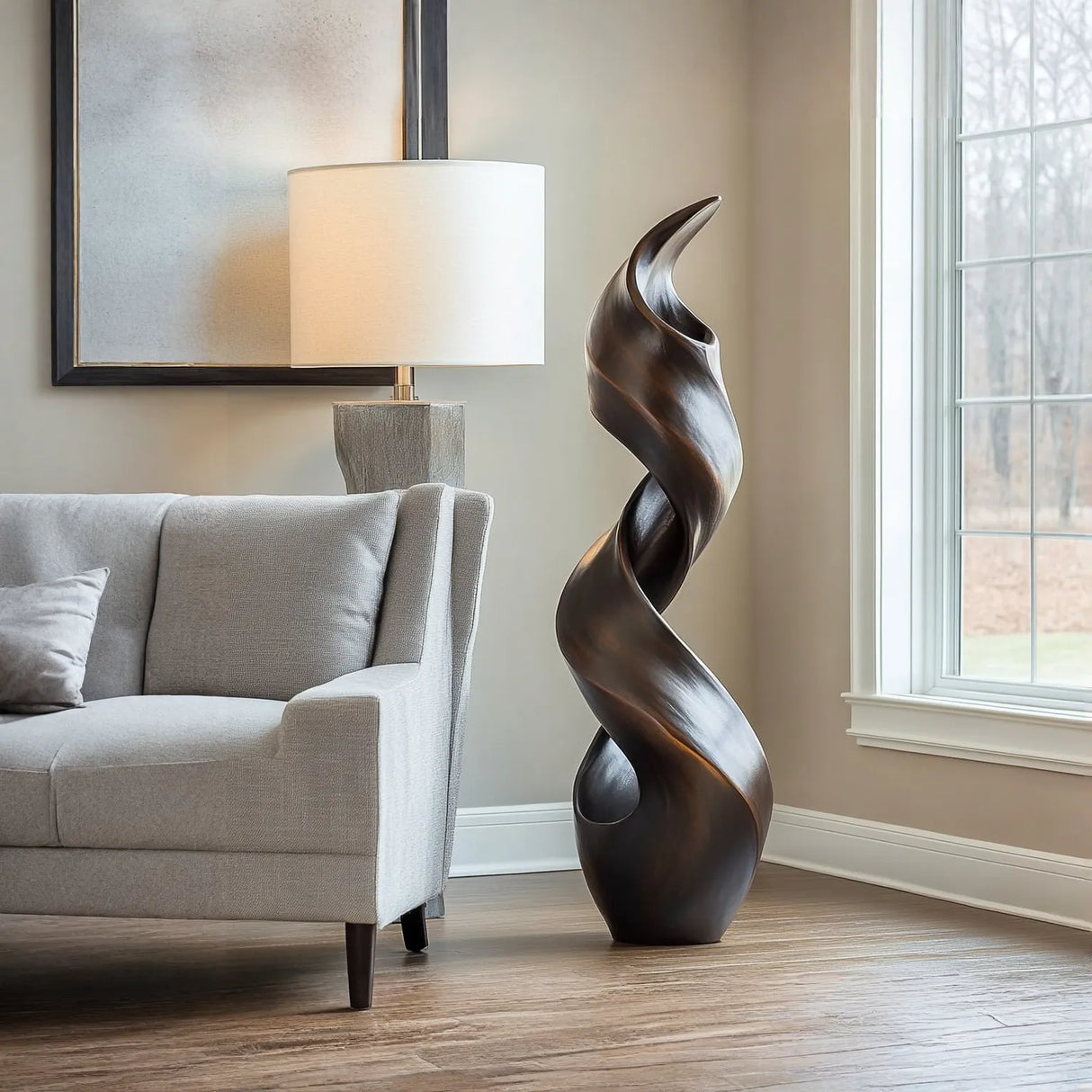 Modern Spiral Solid Wood Sculpture for Living Room