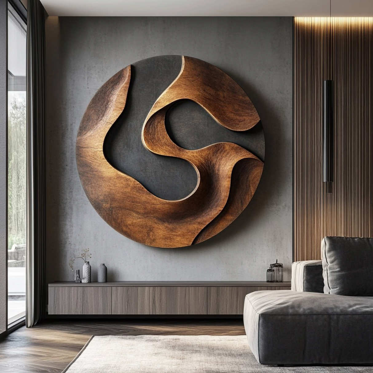 Layered Curves Solid Wood Wall Sculpture for Living Room