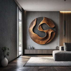 Layered Curves Solid Wood Wall Sculpture for Living Room