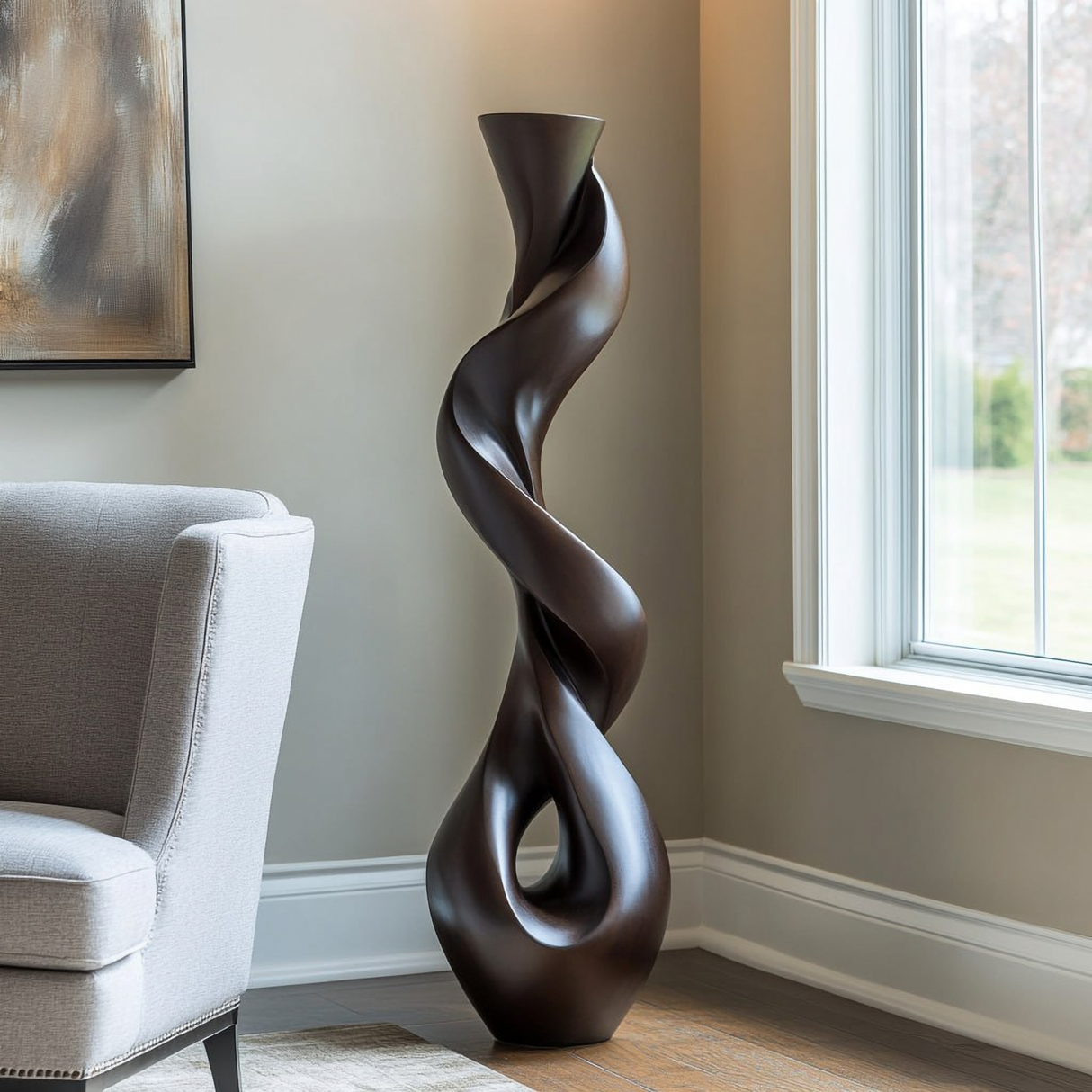 Solid Wood Twisted Form Sculpture for Living Room Display