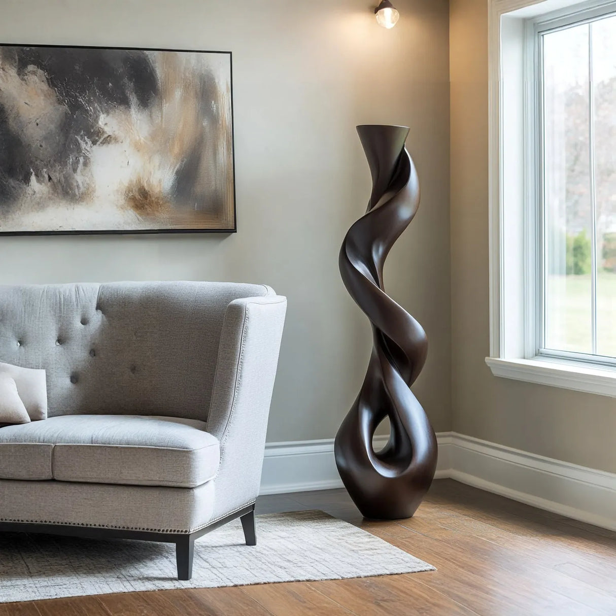 Solid Wood Twisted Form Sculpture for Living Room Display