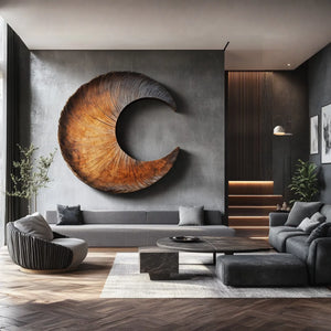 Abstract Solid Wood Crescent Wall Sculpture for Contemporary Interior Spaces