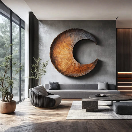 Abstract Solid Wood Crescent Wall Sculpture for Contemporary Interior Spaces