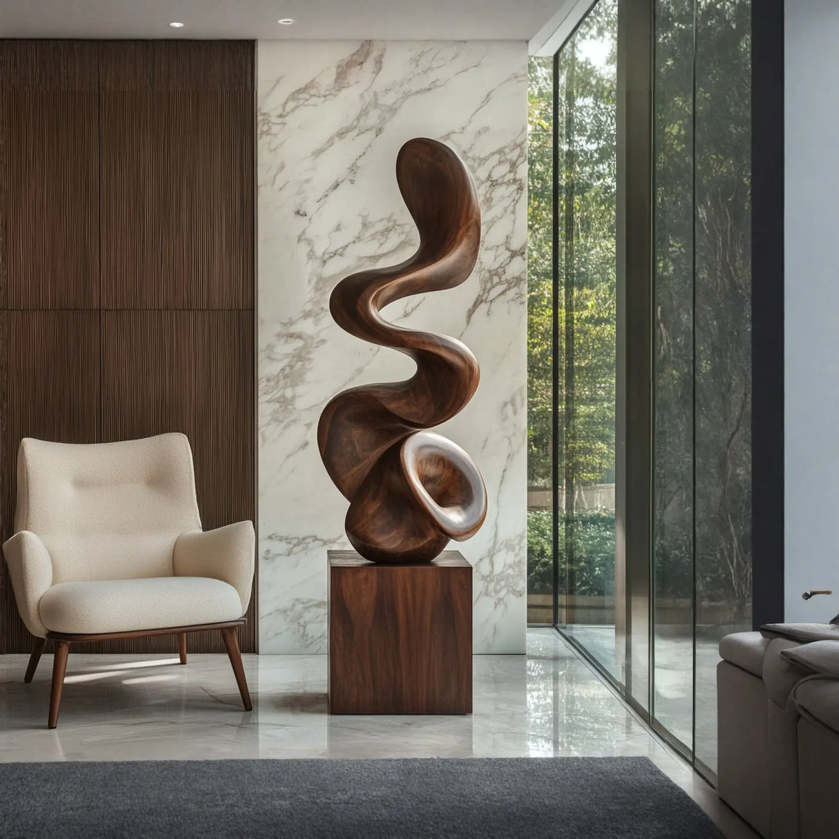Modern Flowing Solid Wood Sculpture for Living Room Accent Display