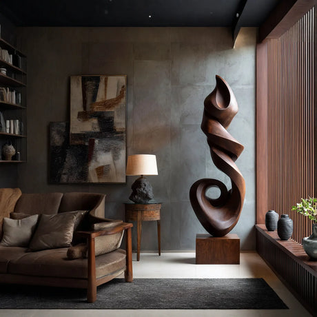 Contemporary Flowing Solid Wood Sculpture for Living Room Accent Display