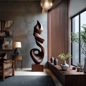 Contemporary Flowing Solid Wood Sculpture for Living Room Accent Display