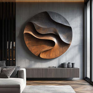 Abstract Solid Wood Layered Wall Sculpture for Luxury Interiors