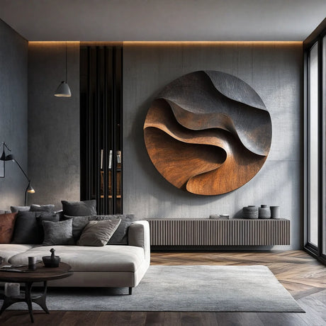 Abstract Solid Wood Layered Wall Sculpture for Luxury Interiors