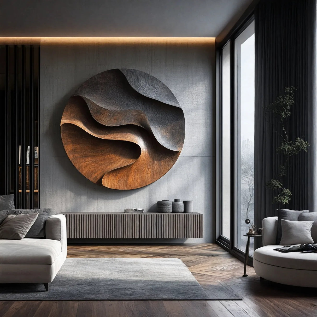 Abstract Solid Wood Layered Wall Sculpture for Luxury Interiors