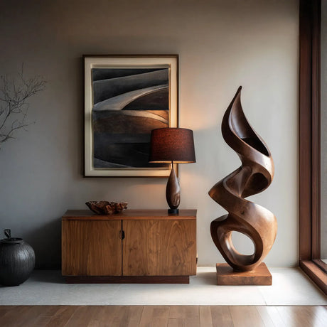 Contemporary Hand-Carved Solid Wood Flow Sculpture for Interior Art Spaces