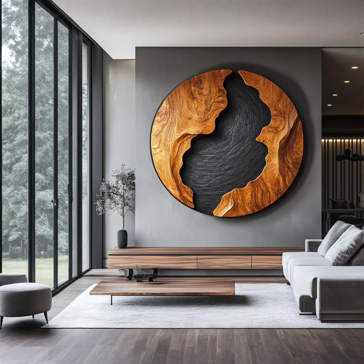 Hand Carved Solid Wood Wall Sculpture with Organic Contours for Living Spaces