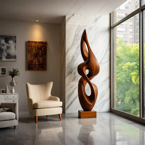 Contemporary Solid Wood Sculpture for Living Room or Entryway