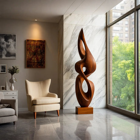 Contemporary Solid Wood Sculpture for Living Room or Entryway
