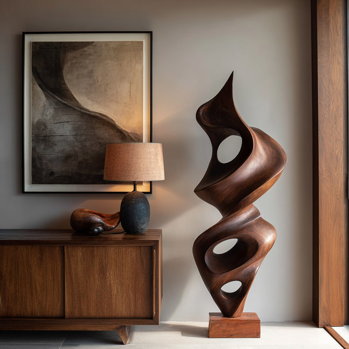 Modern Solid Wood Abstract Sculpture for Living Room Art Display