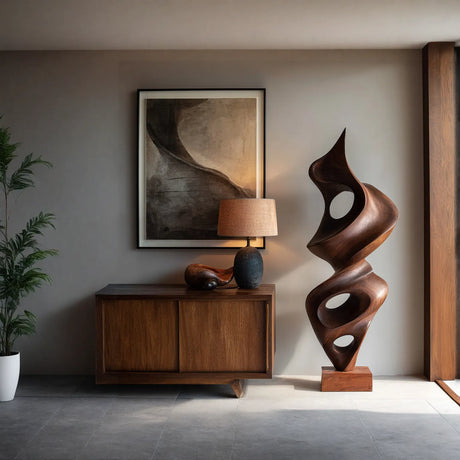 Modern Solid Wood Abstract Sculpture for Living Room Art Display
