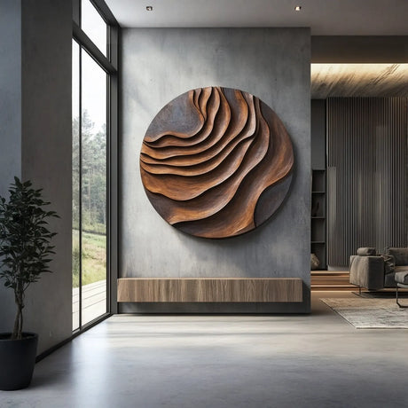 Abstract Solid Wood Layered Wave Wall Art Panel for Luxury Interiors