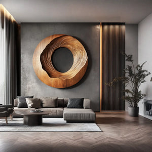 Abstract Solid Wood Spiral Wall Sculpture for Luxury Living Room Accents