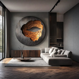 Organic Solid Wood Round Wall Sculpture for Contemporary Living Interiors