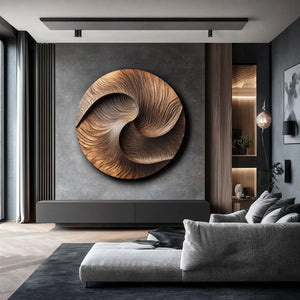 Modern Solid Wood Circular Wall Sculpture for Living Room Interior Accent
