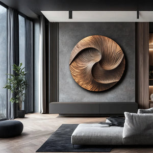 Modern Solid Wood Circular Wall Sculpture for Living Room Interior Accent