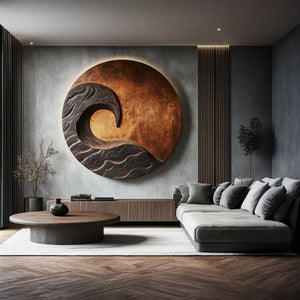 Modern Solid Wood Waveform Circular Wall Sculpture for Living Room