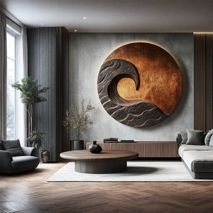 Modern Solid Wood Waveform Circular Wall Sculpture for Living Room