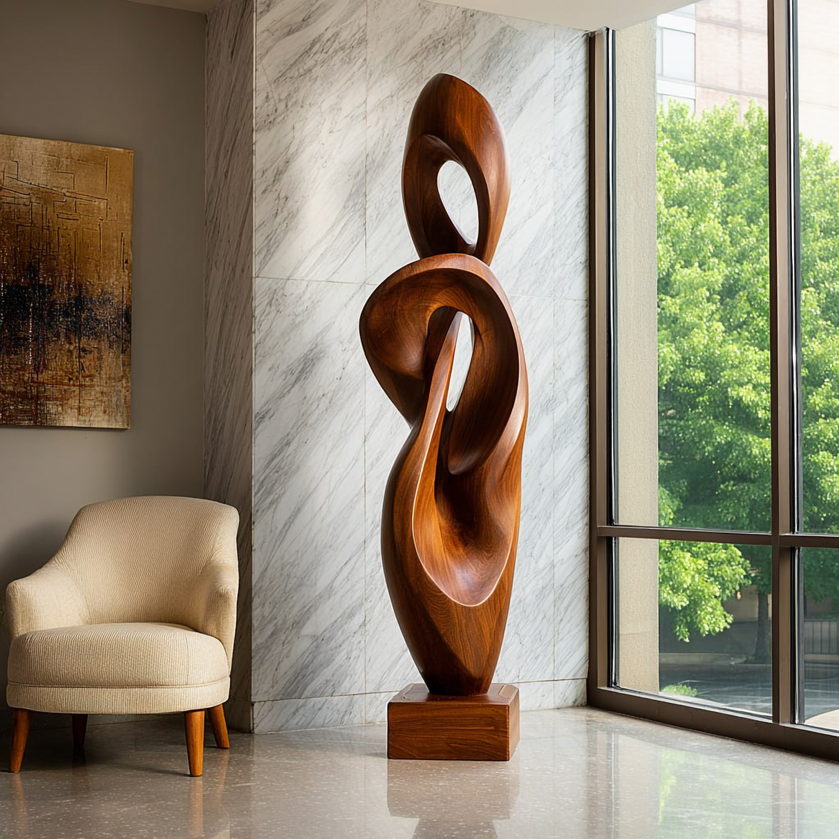 Organic Flow Solid Wood Sculpture for Modern Interior Spaces