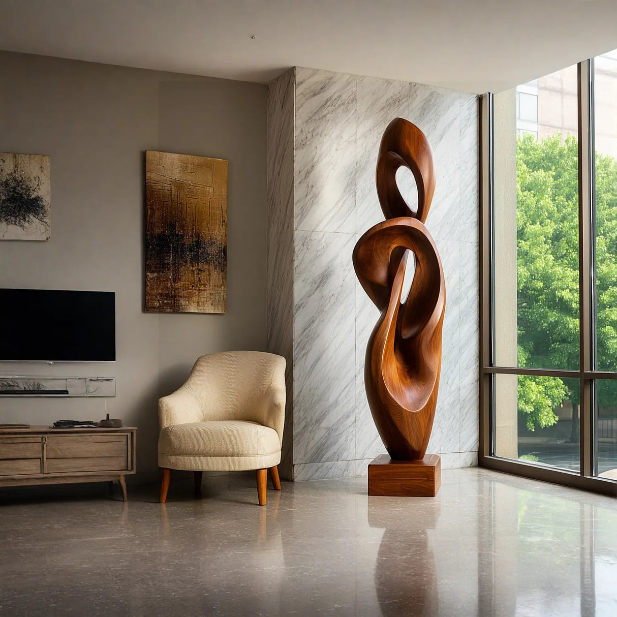 Organic Flow Solid Wood Sculpture for Modern Interior Spaces