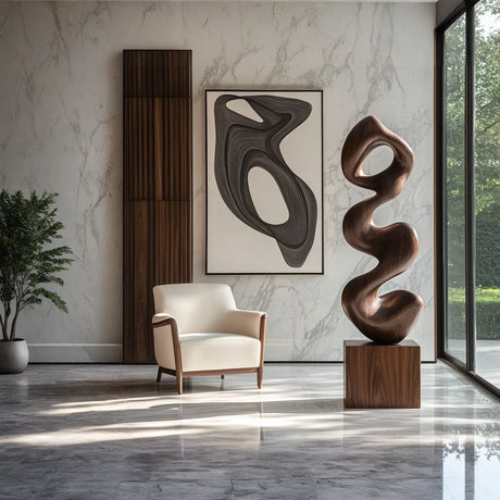 Organic Wave-Form Solid Wood Sculpture for Modern Living Room and Interior Spaces