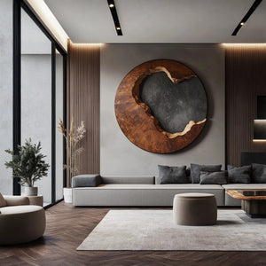 Solid Wood Organic Circle Wall Sculpture for Living Room Interiors