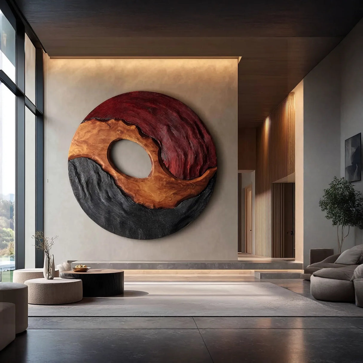 Contemporary Organic Solid Wood Wall Art Sculpture for Interior Spaces