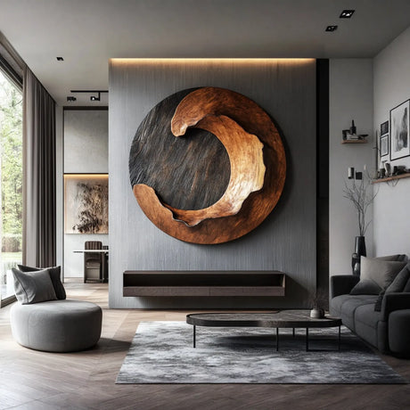 Modern Organic Solid Wood Wall Sculpture for Living Room Spaces