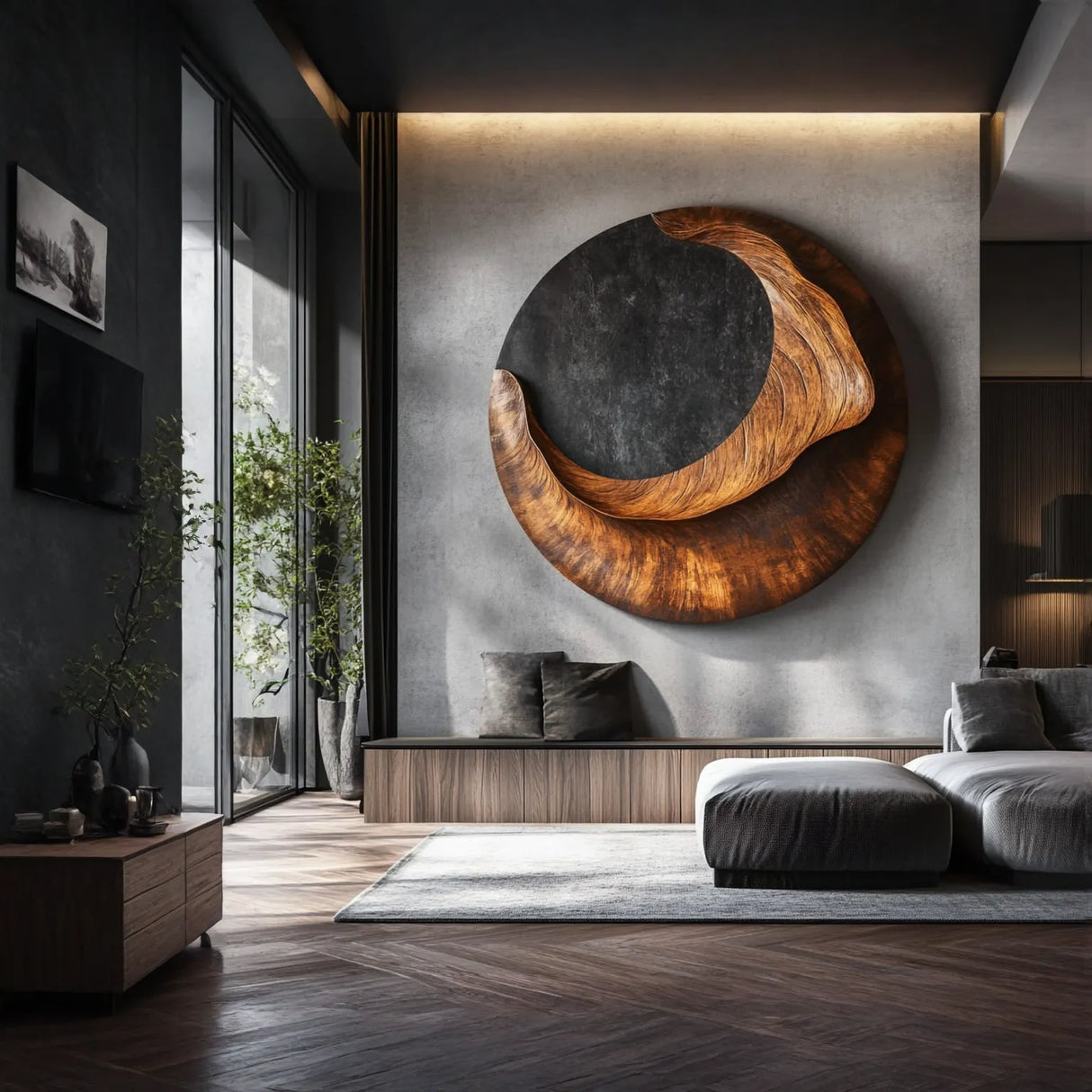 Modern Organic Solid Wood Wall Sculpture for Living Room Interiors