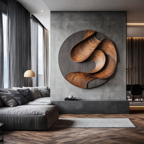 Contemporary Curved Solid Wood Wall Sculpture for Interior Design