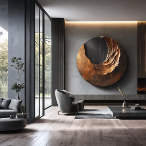 Modern Organic Solid Wood Round Wall Sculpture for Interior Decor