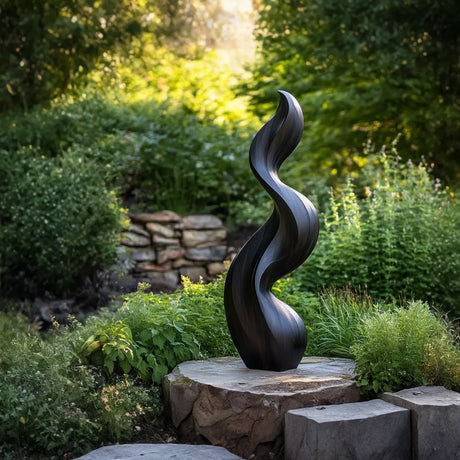 Contemporary Flame Solid Wood Sculpture for Outdoor Garden Spaces