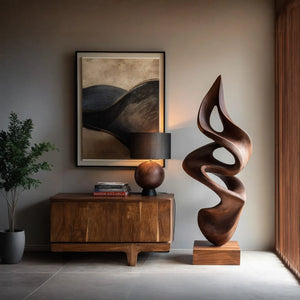 Hand-Carved Abstract Solid Wood Sculpture for Modern Living Spaces