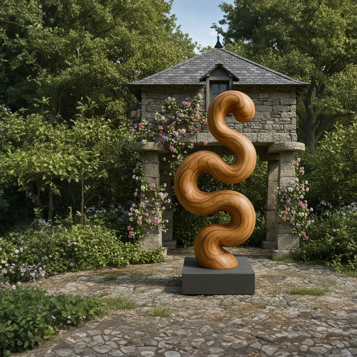 Modern Organic Solid Wood Sculpture for Garden and Landscape Decor